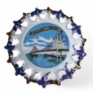 Mackinac Bridge Souvenir Plate Decorative Display Plate Michigan MI Decor